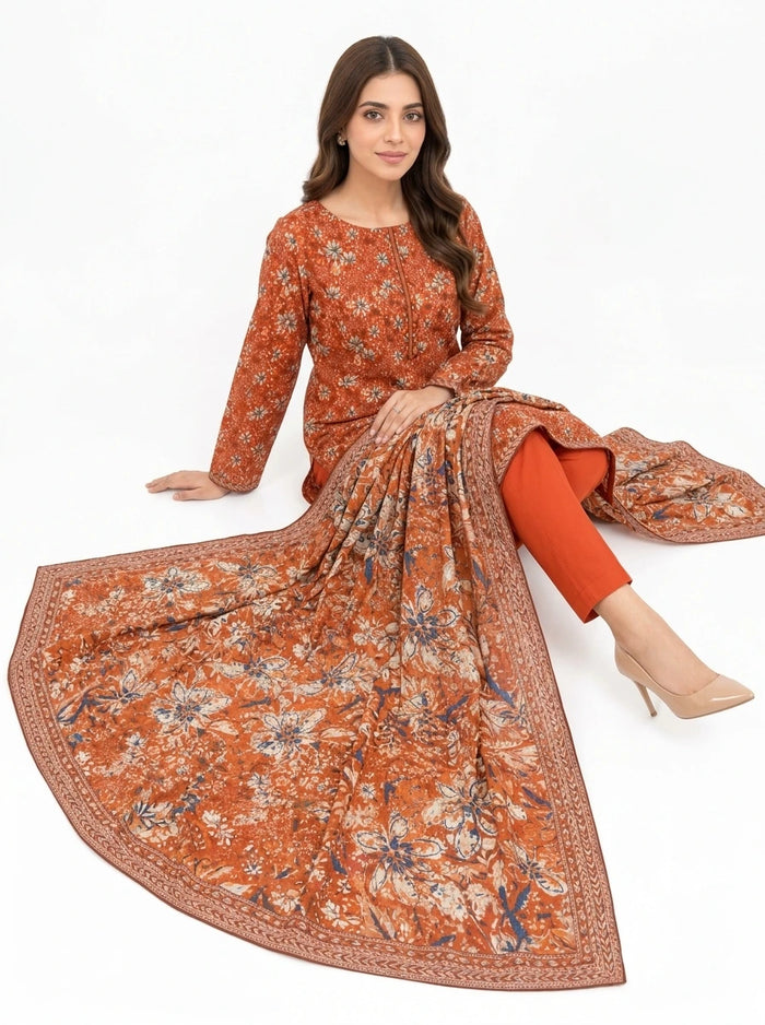 Stitched 3-Piece Khaddar Suit with Khaddar Dupatta - Noor-E-Bano