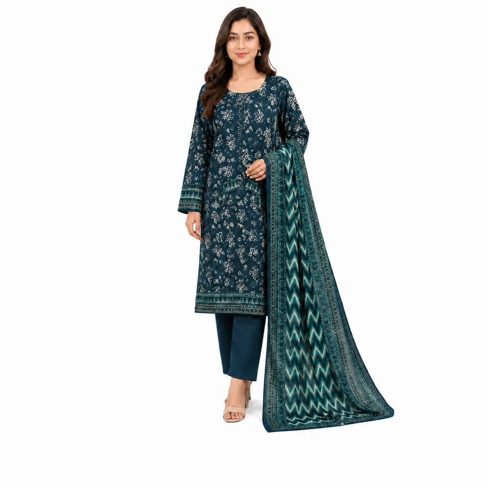 Stitched 3-Piece Lawn Suit with Wile Dupatta - Noor-E-Bano