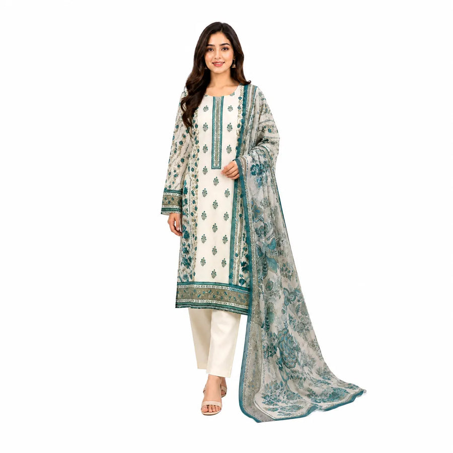 Elegant 3-piece Pure Lawn suit by Noor-E-BanO