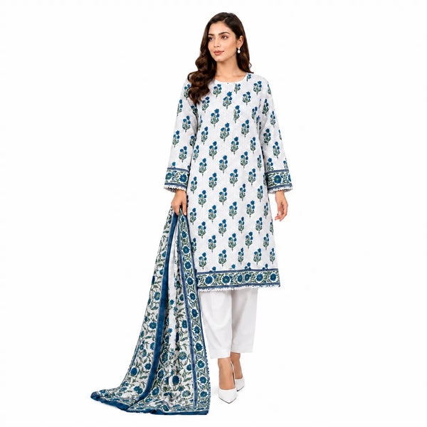 Stitched 3-Piece Lawn Suit with Wile Dupatta - Noor-E-Bano