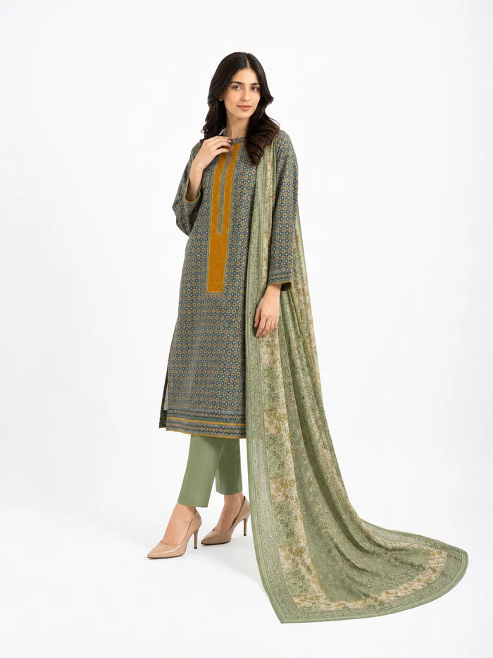 Unstitched 3-Piece Printed Khaddar Suit - Noor-E-Bano
