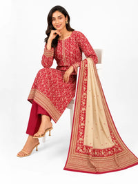 Unstitched 3-Piece Printed Khaddar Suit - Noor-E-Bano