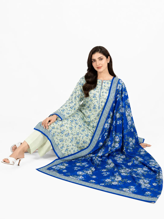 Unstitched 3-Piece Printed Khaddar Suit - Noor-E-Bano