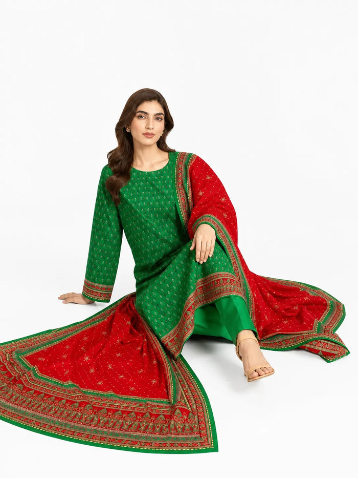 Unstitched 3-Piece Printed Khaddar Suit - Noor-E-Bano