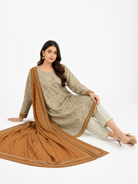 Unstitched 3-Piece Printed Khaddar Suit - Noor-E-Bano