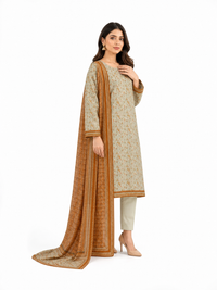 Unstitched 3-Piece Printed Khaddar Suit - Noor-E-Bano