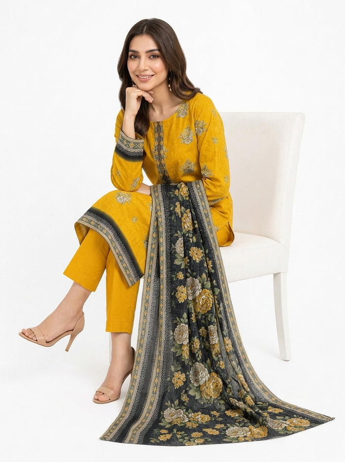 Stitched 3-Piece Khaddar Suit | Noor-E-Bano Winter Collection