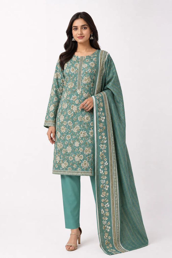 Stitched 3-Piece Khaddar Suit | Noor-E-Bano Winter Collection