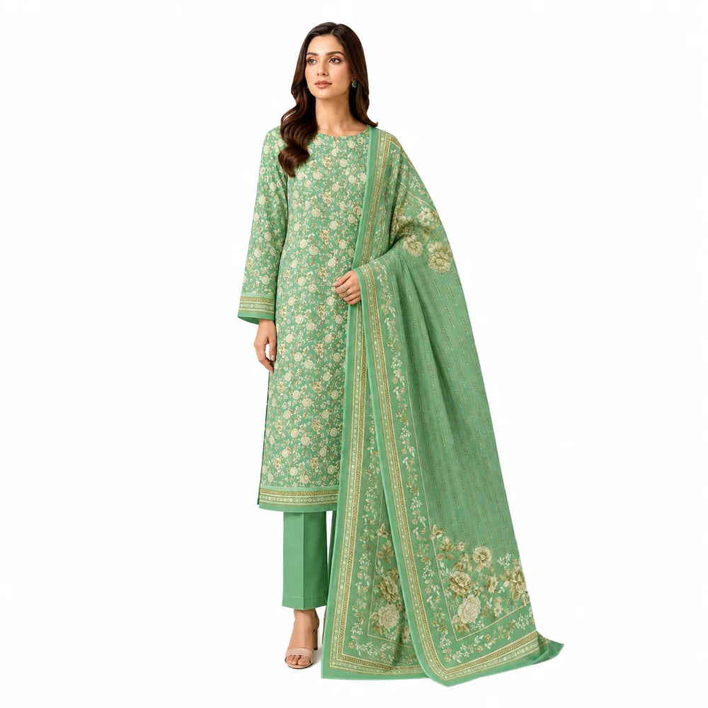 Unstitched 3-Piece Printed Khaddar Suit - Noor-E-Bano