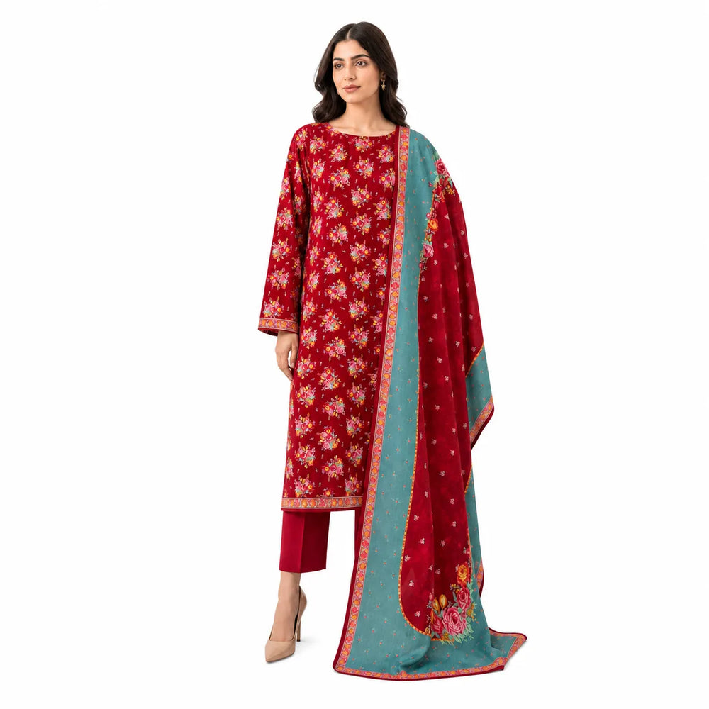Unstitched 3-Piece Printed Khaddar Suit - Noor-E-Bano
