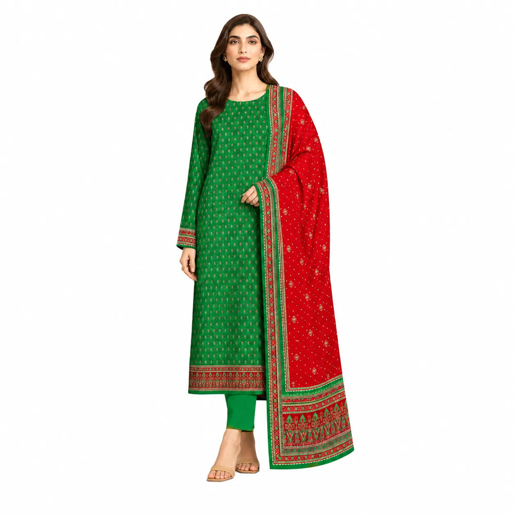 Unstitched 3-Piece Printed Khaddar Suit - Noor-E-Bano