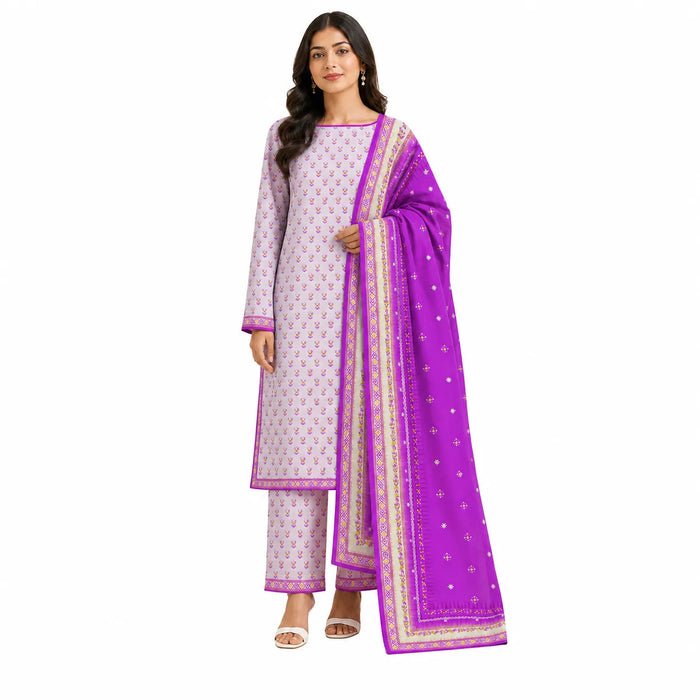 Unstitched 3-Piece Printed Khaddar Suit - Noor-E-Bano
