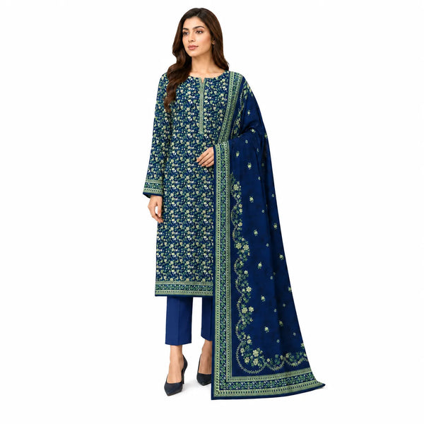 Unstitched 3-Piece Printed Khaddar Suit - Noor-E-Bano