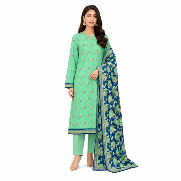 Unstitched 3-Piece Printed Khaddar Suit - Noor-E-Bano
