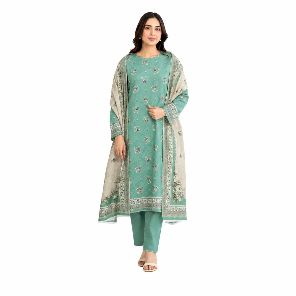 Unstitched 3-Piece Printed Khaddar Suit - Noor-E-Bano
