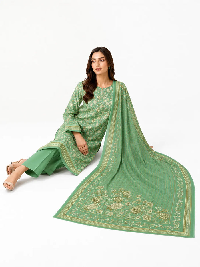 Unstitched 3-Piece Printed Khaddar Suit with Khaddar Dupatta