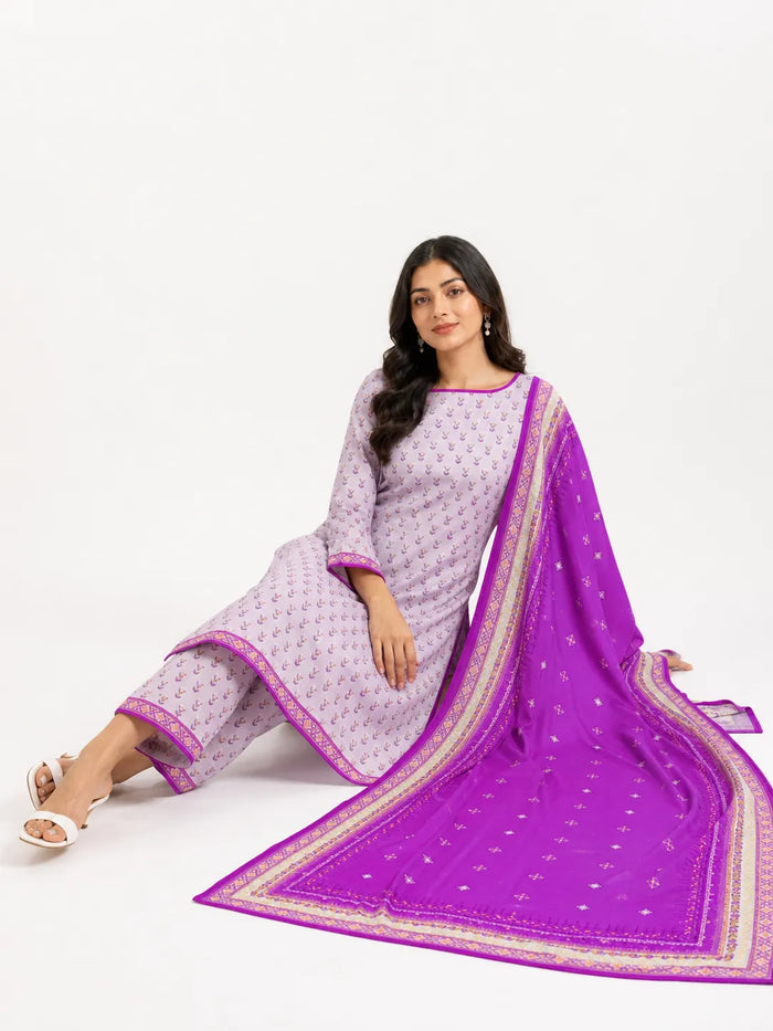 Unstitched 3-Piece Printed Khaddar Suit - Noor-E-Bano