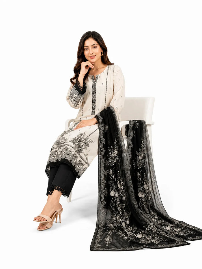 Elegant 3-piece Pure Lawn suit by Noor-E-BanO