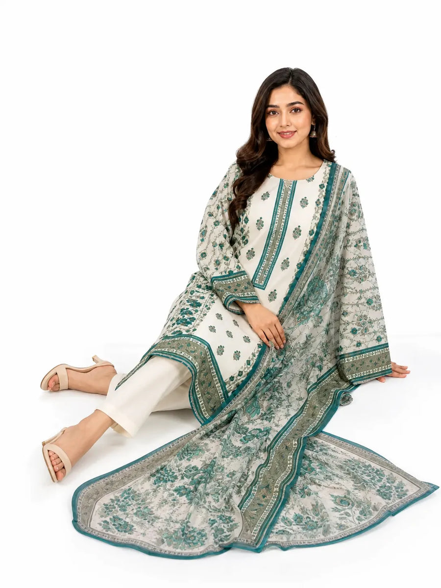 Elegant 3-piece Pure Lawn suit by Noor-E-BanO