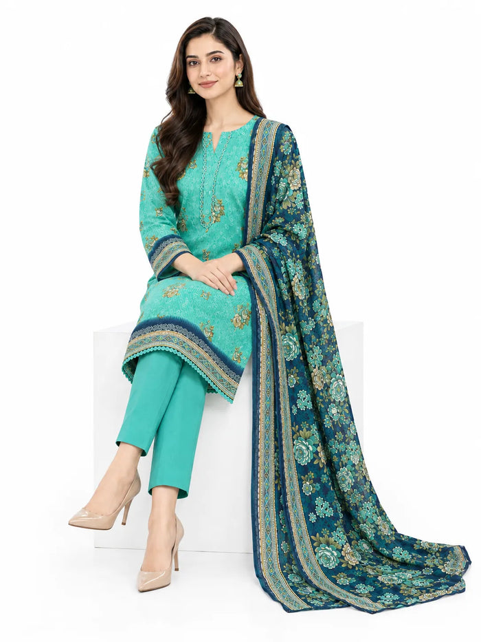Stitched 3-Piece Khaddar Suit with Khaddar Dupatta - Noor-E-Bano