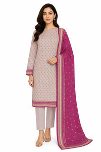 Unstitched 3-Piece Printed Khaddar Suit - Noor-E-Bano