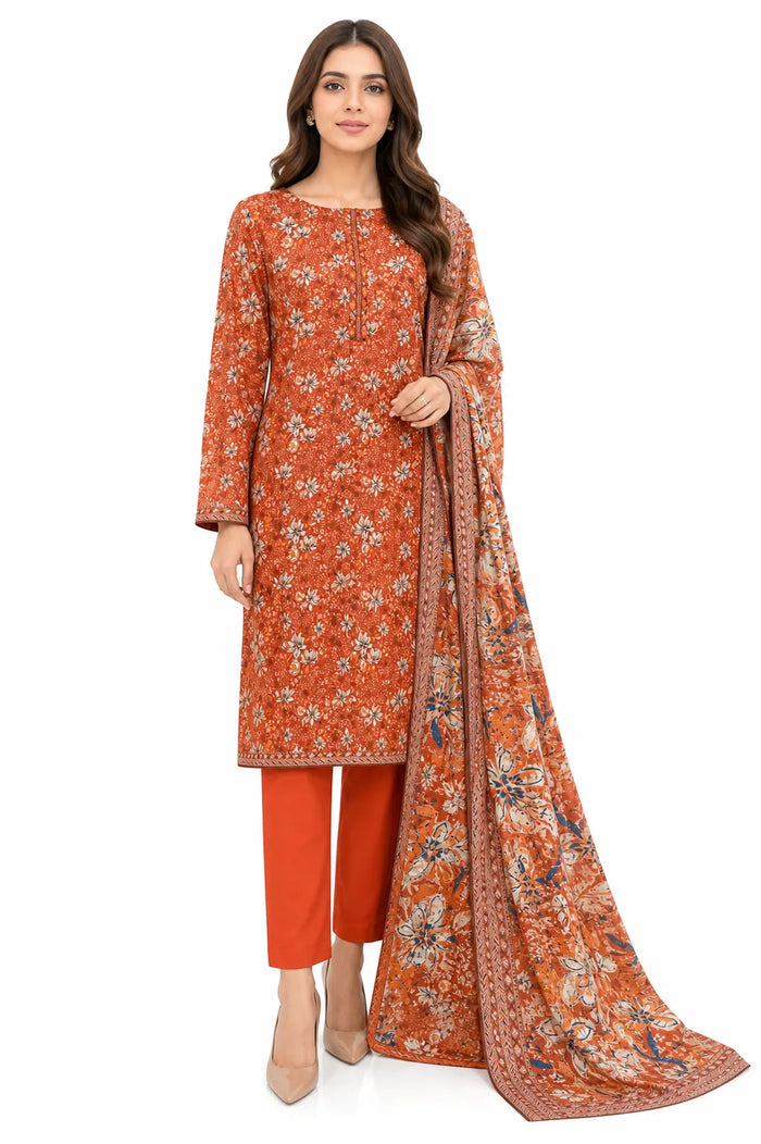 Stitched 3-Piece Khaddar Suit with Khaddar Dupatta - Noor-E-Bano
