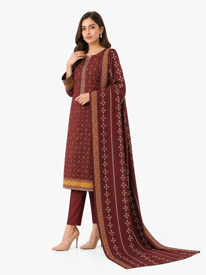Stitched 3-Piece Khaddar Suit | Noor-E-Bano Winter Collection