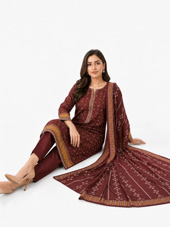 Stitched 3-Piece Khaddar Suit | Noor-E-Bano Winter Collection