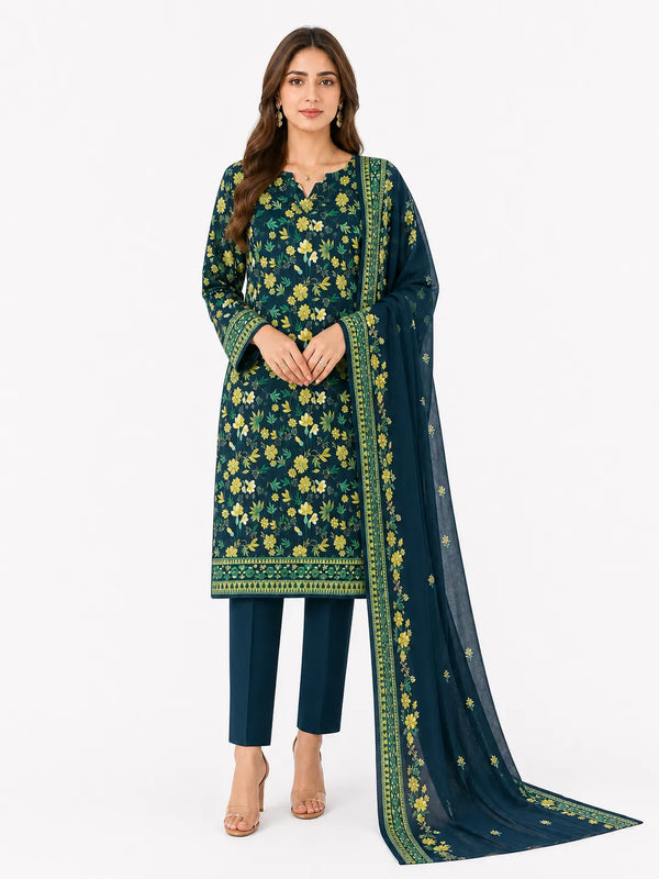 Stitched 3-Piece Khaddar Suit with Khaddar Dupatta - Noor-E-Bano