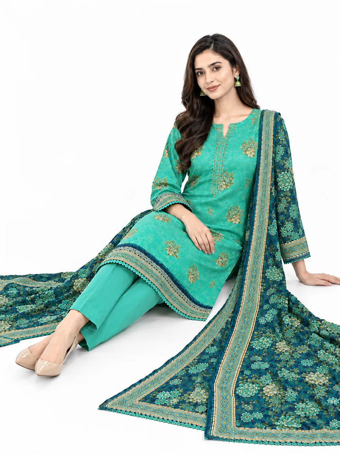 Stitched 3-Piece Khaddar Suit with Khaddar Dupatta - Noor-E-Bano