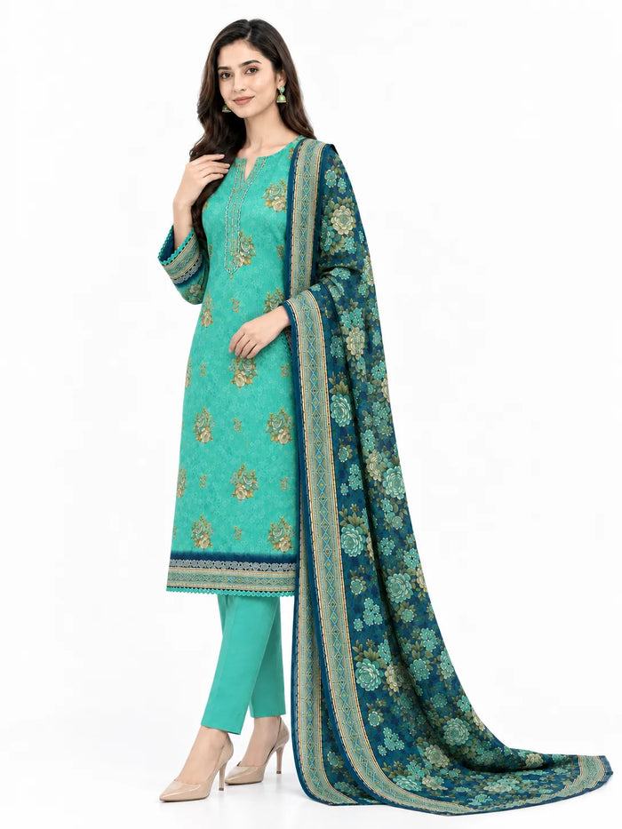Stitched 3-Piece Khaddar Suit with Khaddar Dupatta - Noor-E-Bano