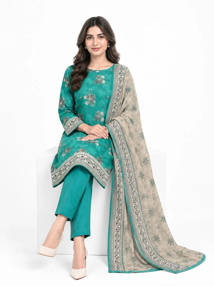 Stitched 3-Piece Khaddar Suit with Khaddar Dupatta - Noor-E-Bano