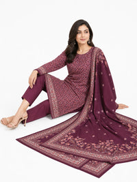 Unstitched 3-Piece Printed Khaddar Suit - Noor-E-Bano