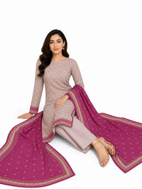 Unstitched 3-Piece Printed Khaddar Suit - Noor-E-Bano