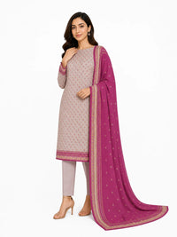 Unstitched 3-Piece Printed Khaddar Suit - Noor-E-Bano