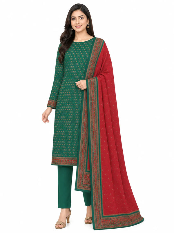 Unstitched 3-Piece Printed Khaddar Suit - Noor-E-Bano