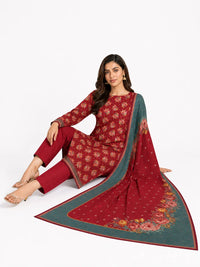 Unstitched 3-Piece Printed Khaddar Suit - Noor-E-Bano