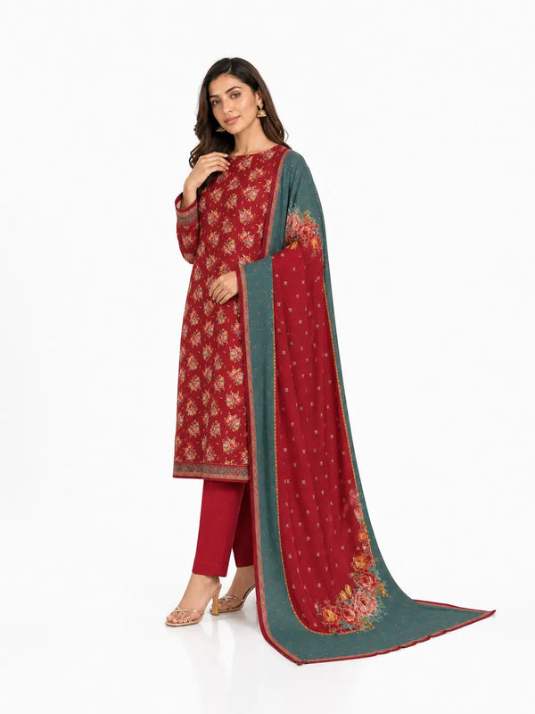Unstitched 3-Piece Printed Khaddar Suit - Noor-E-Bano