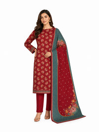 Unstitched 3-Piece Printed Khaddar Suit - Noor-E-Bano