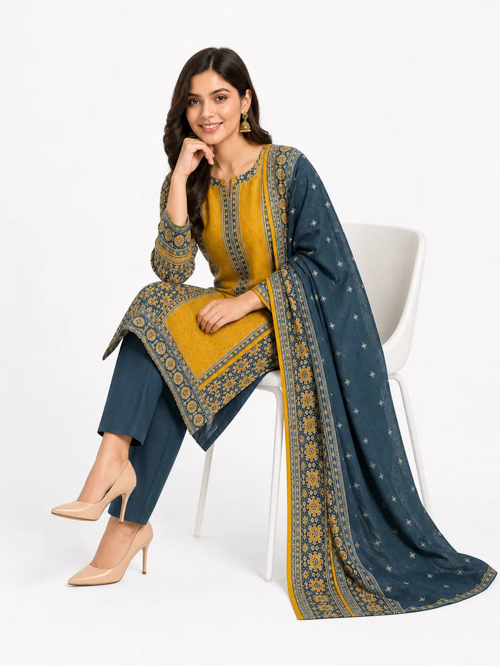 Stitched 3-Piece Khaddar Suit | Noor-E-Bano Winter Collection