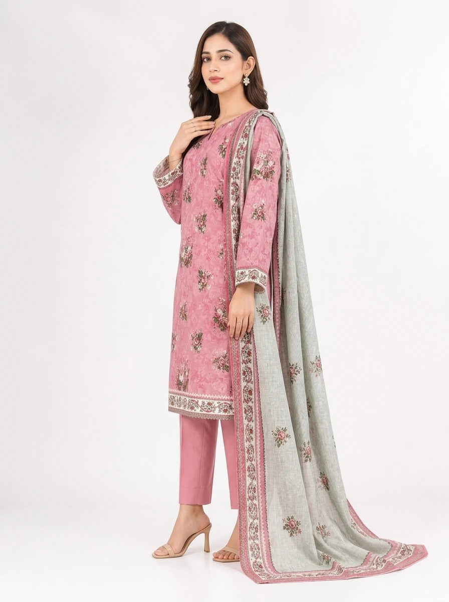 Stitched 3-Piece Khaddar Suit with Khaddar Dupatta - Noor-E-Bano