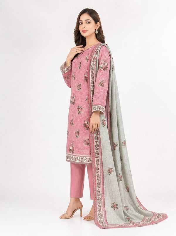 Stitched 3-Piece Khaddar Suit with Khaddar Dupatta - Noor-E-Bano